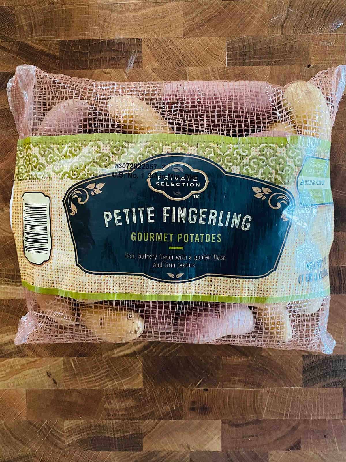 bag of Safeway private selection colored fingerling potatoes.